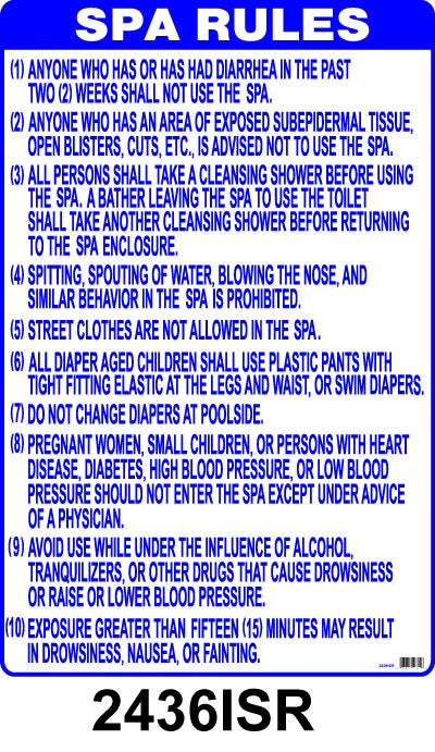 2436ISR Indiana Spa Rules-- SW24X36 - Minimum Order of 50 pieces ...